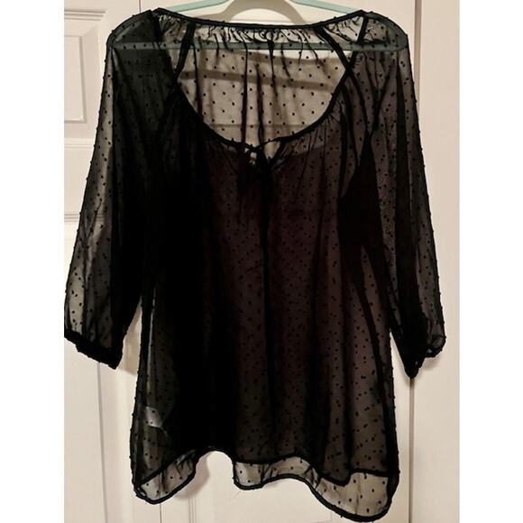 Maurices Sheer Black3/4 Sleeve Blouse Boho Design (Size L) - Picture 6 of 8